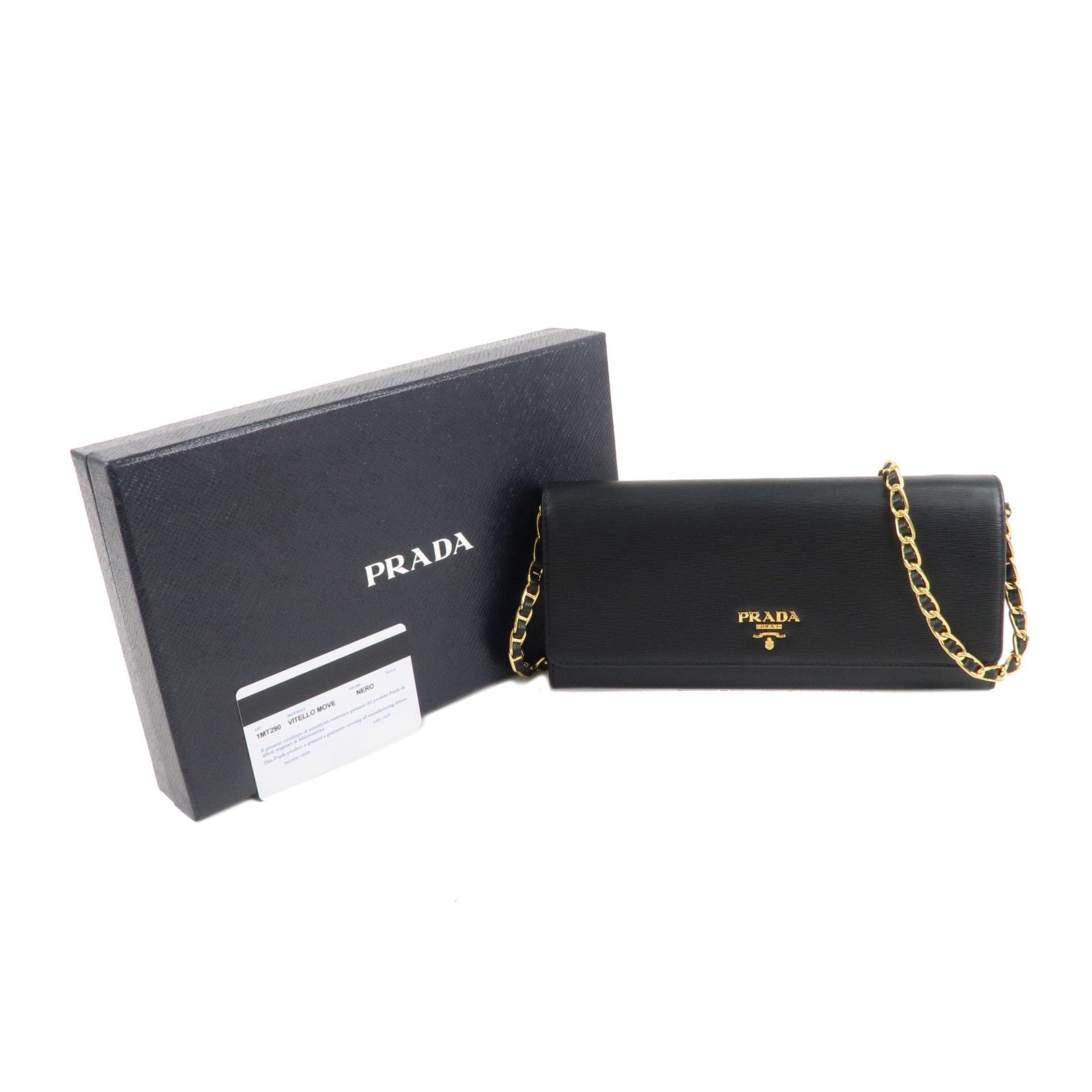 PRADA Logo Leather Chain Wallet WOC Shoulder Bag Black 1MT290