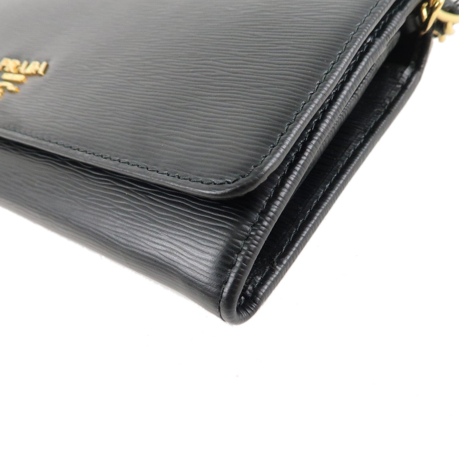 PRADA Logo Leather Chain Wallet WOC Shoulder Bag Black 1MT290