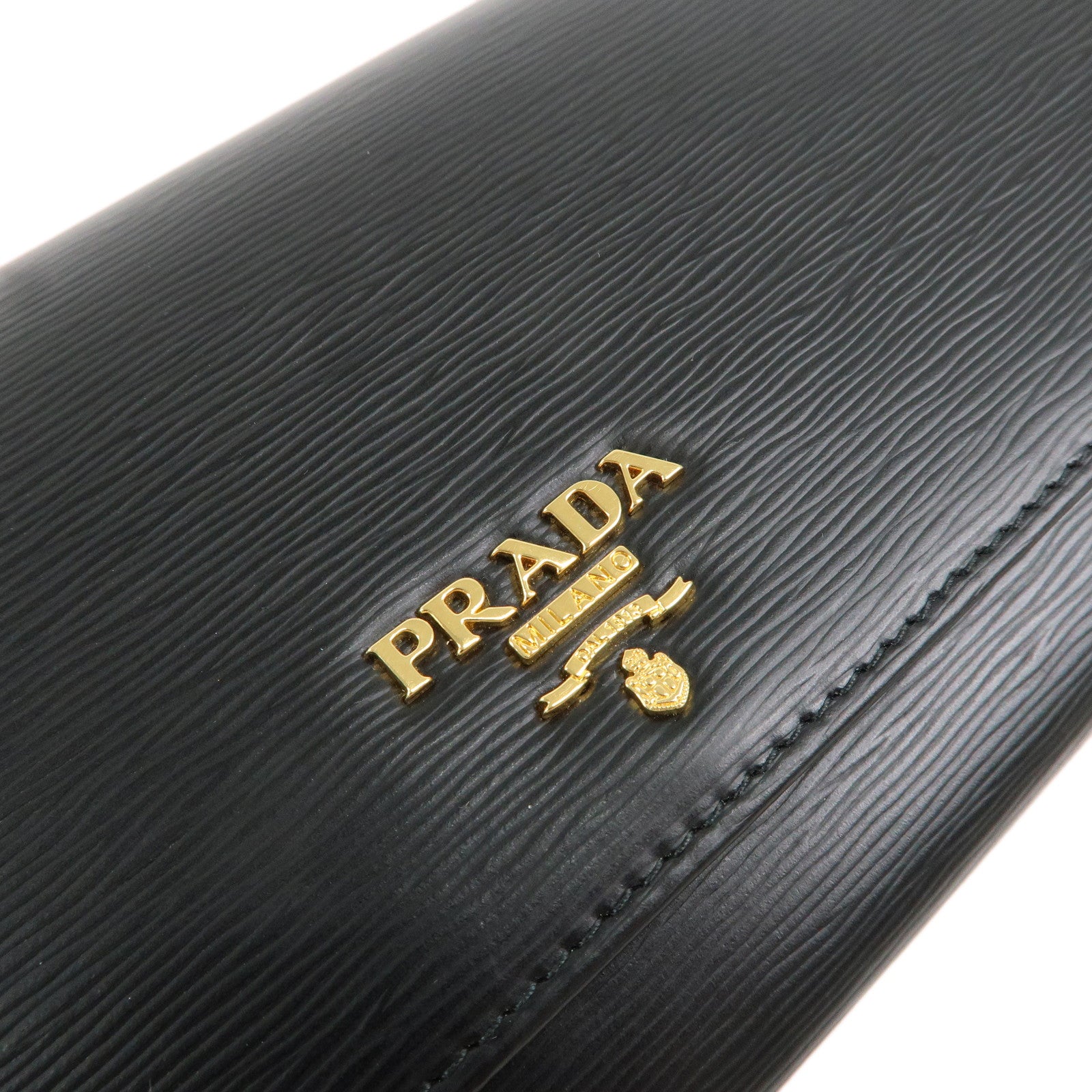 PRADA Logo Leather Chain Wallet WOC Shoulder Bag Black 1MT290