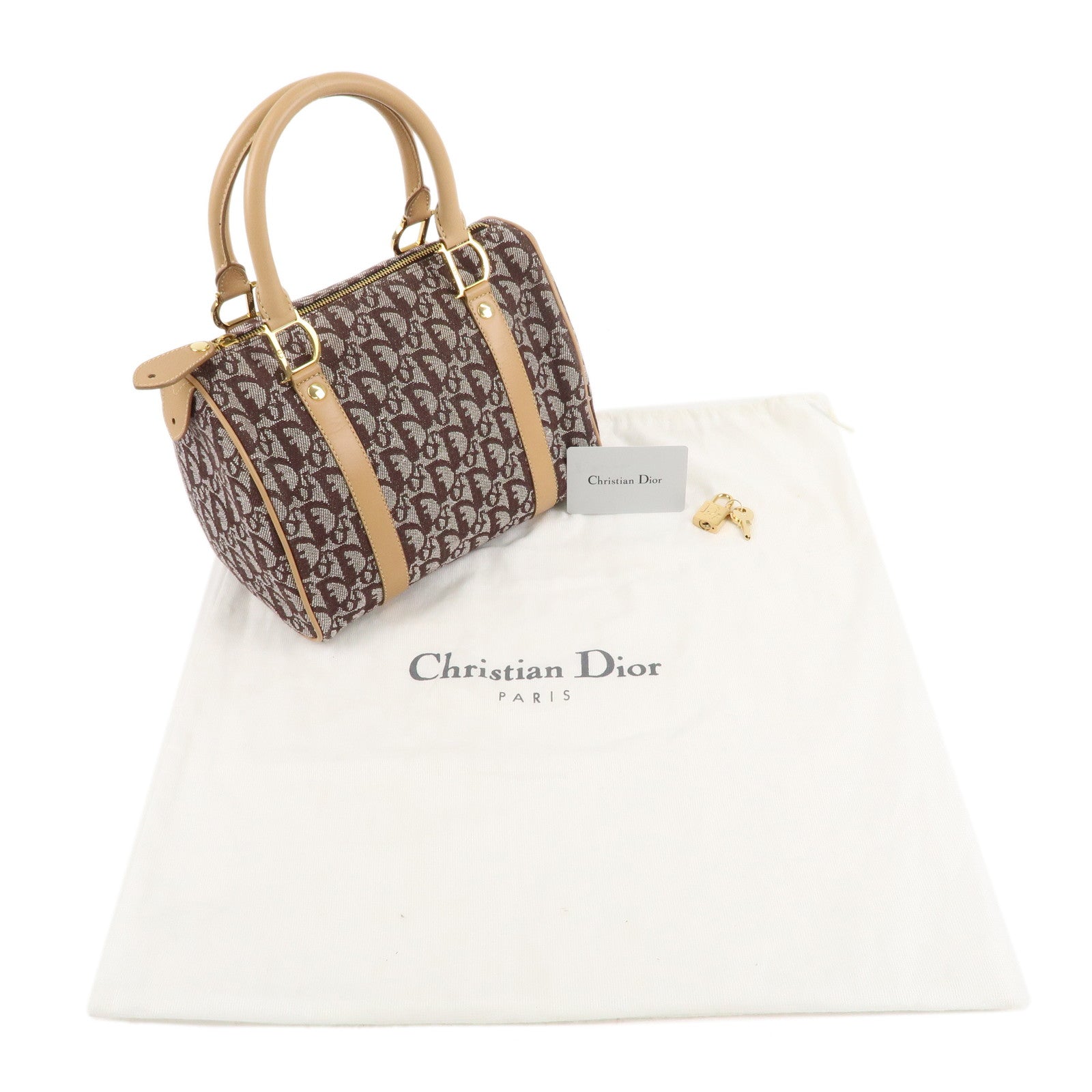 Christian Dior Trotter Canvas Leather Mini Boston Bag brown