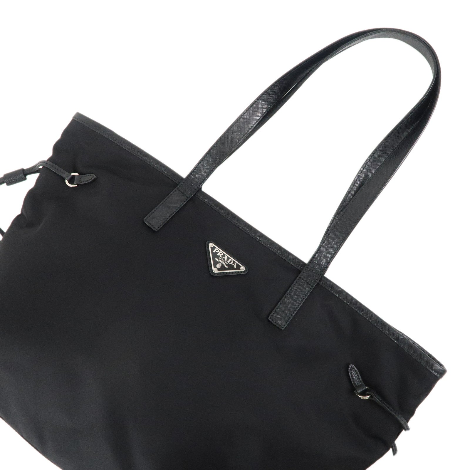 PRADA Logo Nylon Leather Tote Bag Shoulder Bag Black 1BG401