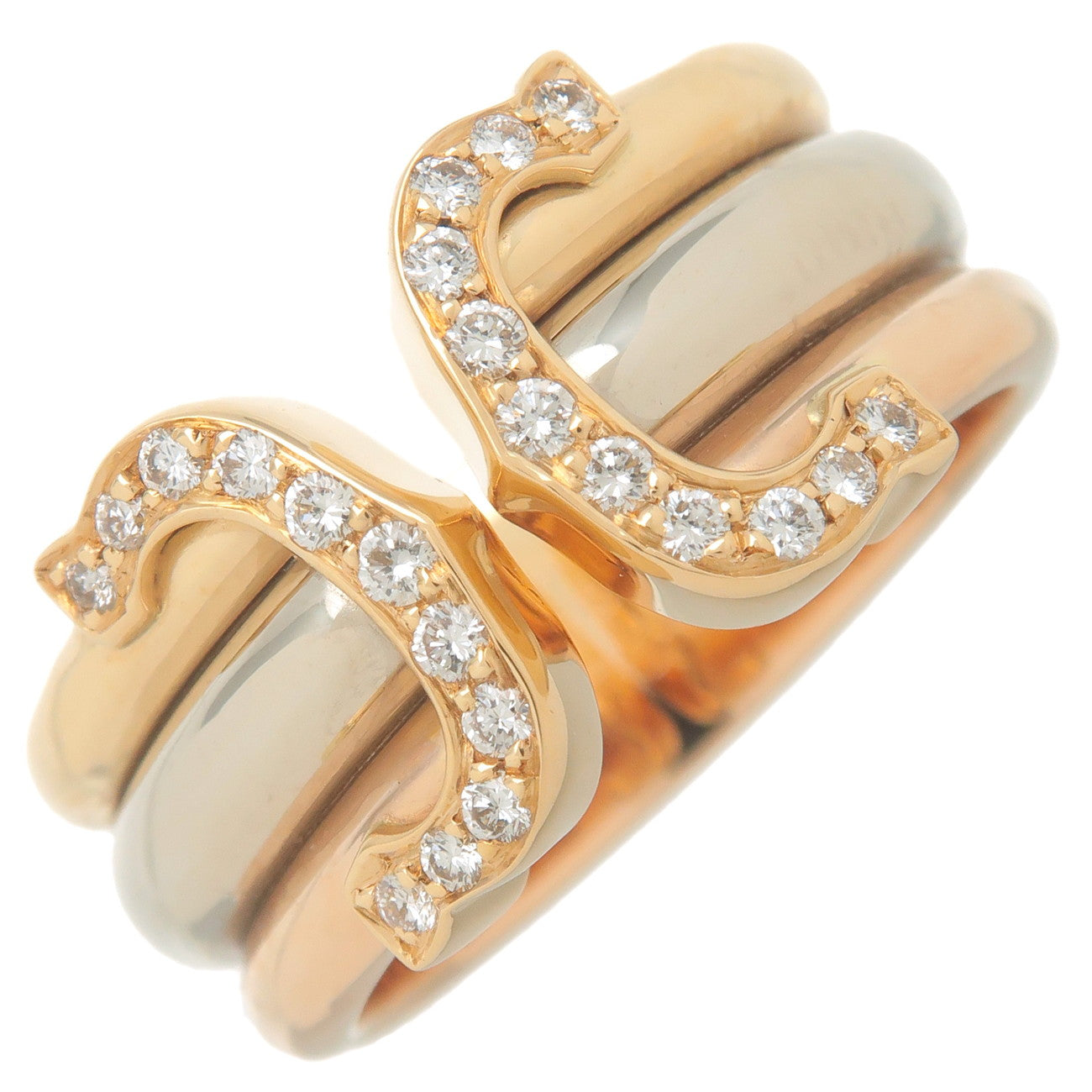 Cartier-2C-Diamond-Ring-LM-Three-Color-K18-750YG/WG/PG-#52-US6