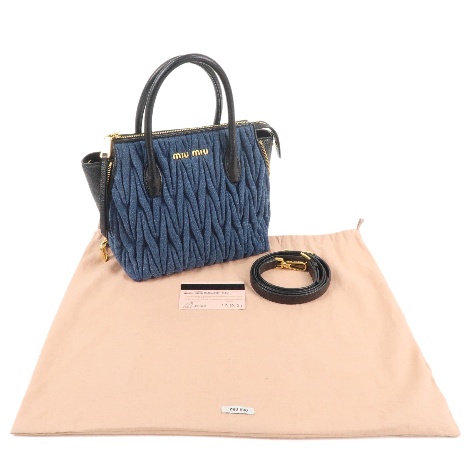 MIU MIU Matelasse Denim 2Way Shoulder Bag Hand Bag Blue 5BA003