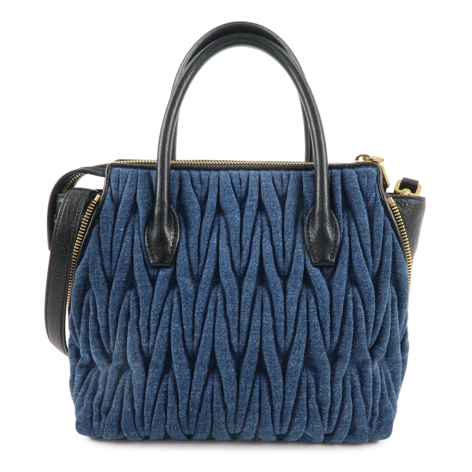 MIU MIU Matelasse Denim 2Way Shoulder Bag Hand Bag Blue 5BA003