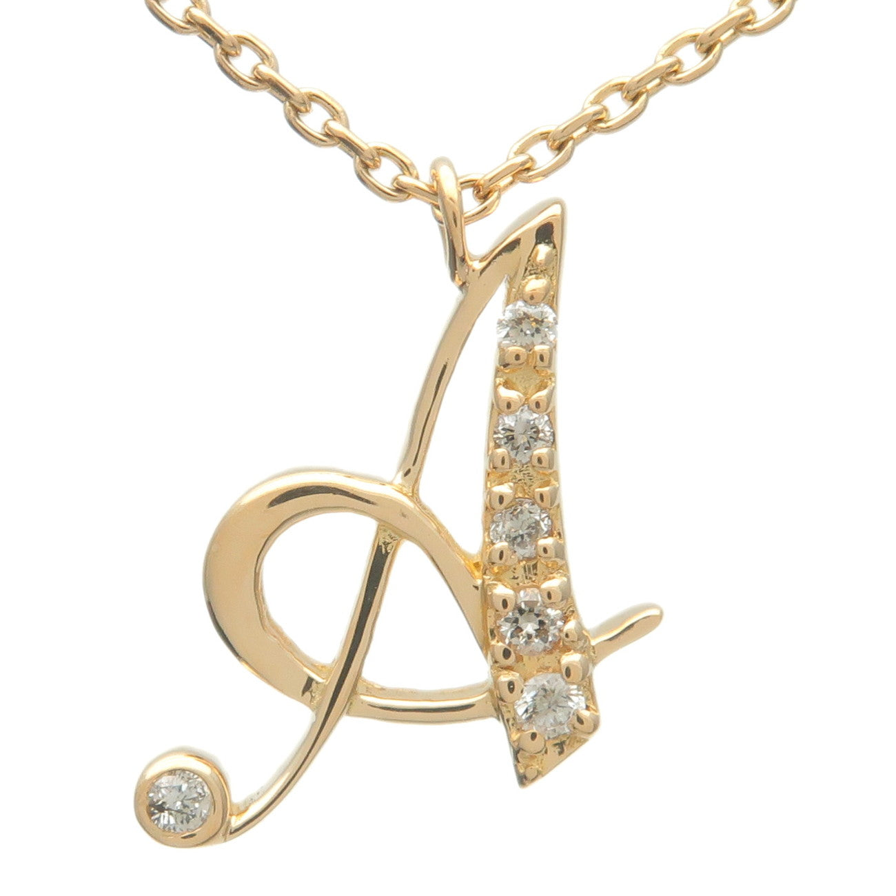 VENDOME-AOYAMA-Initial-"A"-6P-Diamond-Necklace-K18-Yellow-Gold