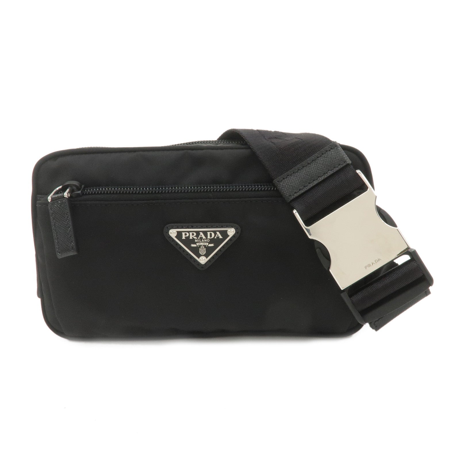 PRADA-Logo-Nylon-Waist-Bag-Body-Bag-Fanny-Pack-Black-2VL977