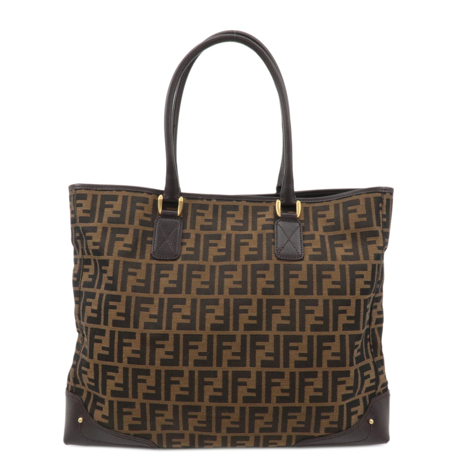 FENDI-Zucca-Canvas-Leather-Tote-Bag-Hand-Bag-Brown-Black-8BH085