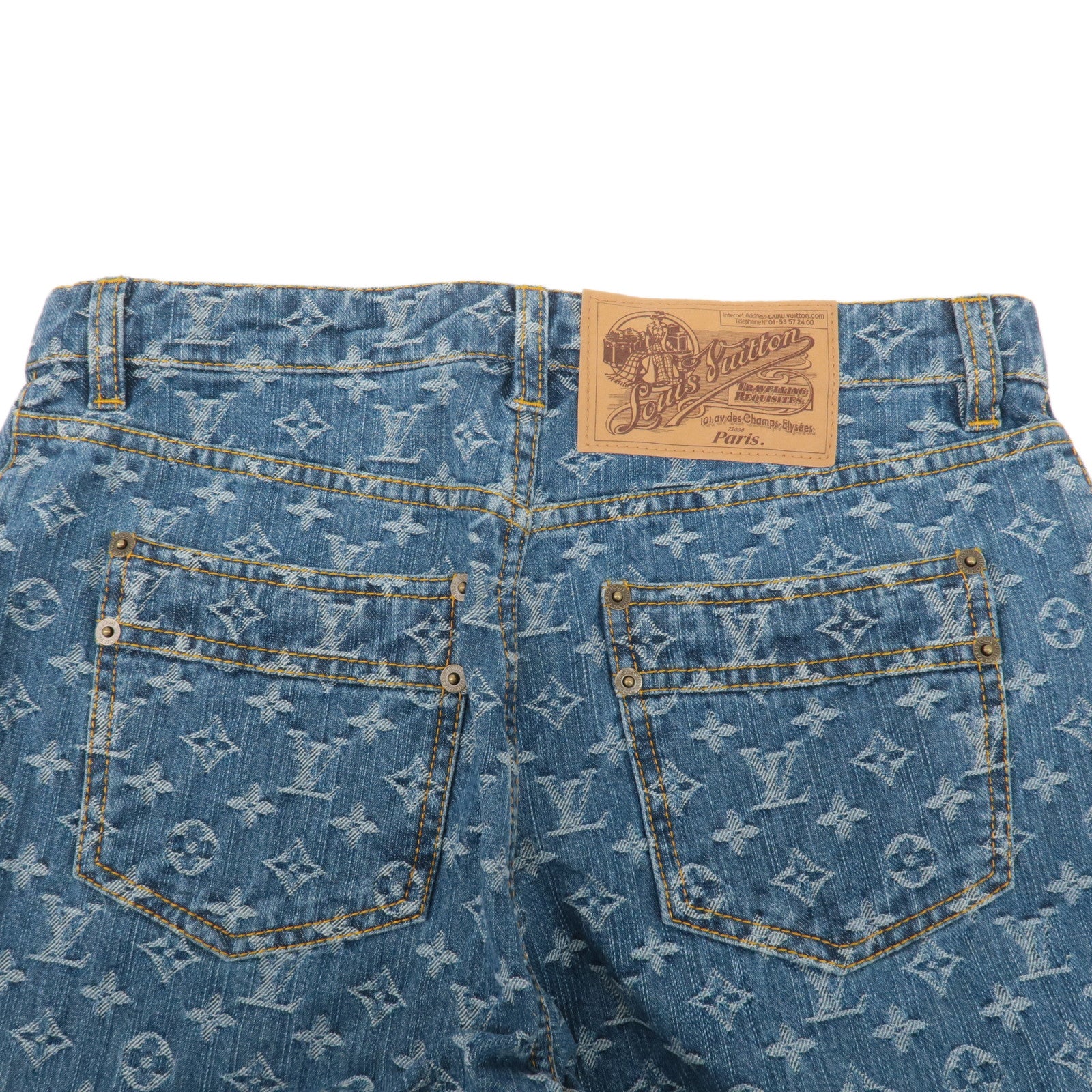 Louis Vuitton Monogram Denim Denim Pants Half Pants Blue RW051B