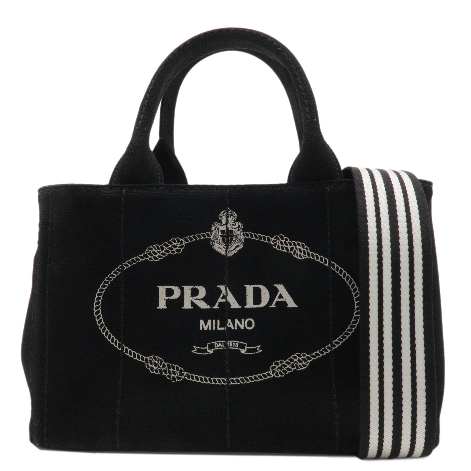 PRADA-Logo-Canapa-Mini-Canvas-Leather-2Way-Bag-Black-1BG439