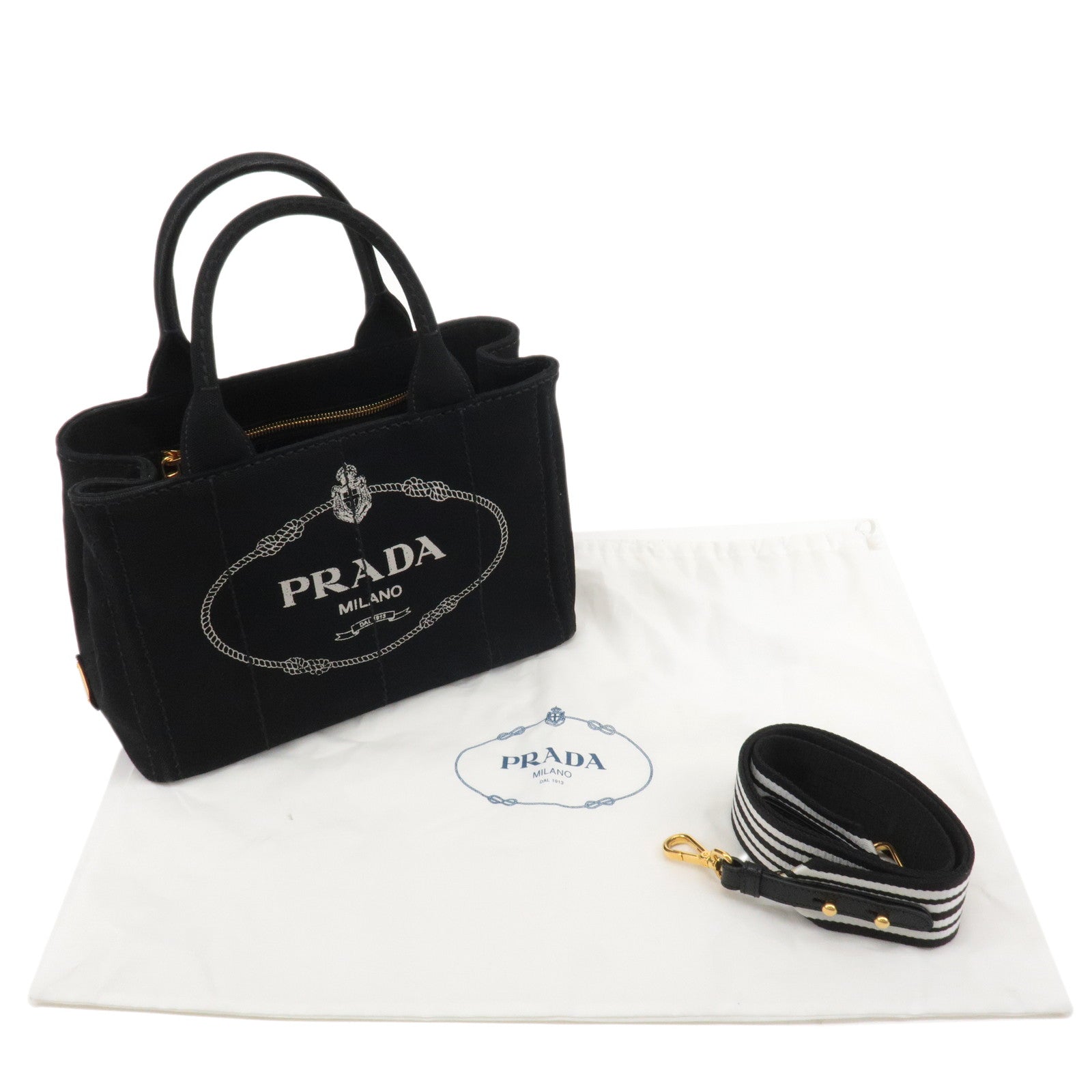 PRADA Logo Canapa Mini Canvas Leather 2Way Bag Black 1BG439