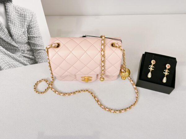 Chanel 23K Light Pink Pearl Crush Square Mini with Antique Gold Hardware.