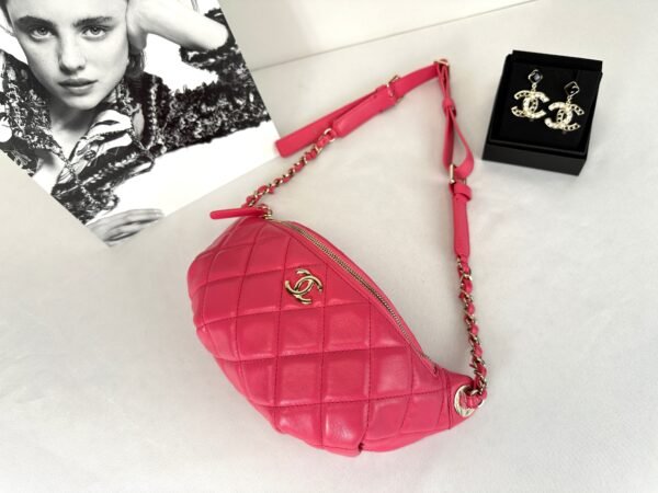 Chanel 24S Dark Red Lambskin  Rectangular Mini with Champagne Gold Hardware.