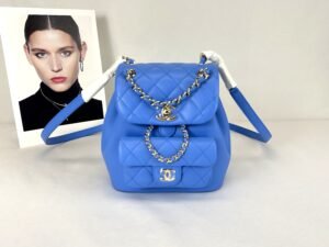 Chanel 24P Blue Duma Backpack Mini Size with Champagne Gold Hardware.