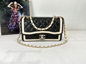 Chanel 23B Black Lambskin Flap Bag with Champagne Gold Hardware