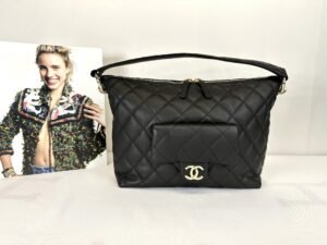 Chanel 23B Black Coco Mellow Small Hobo Bag.