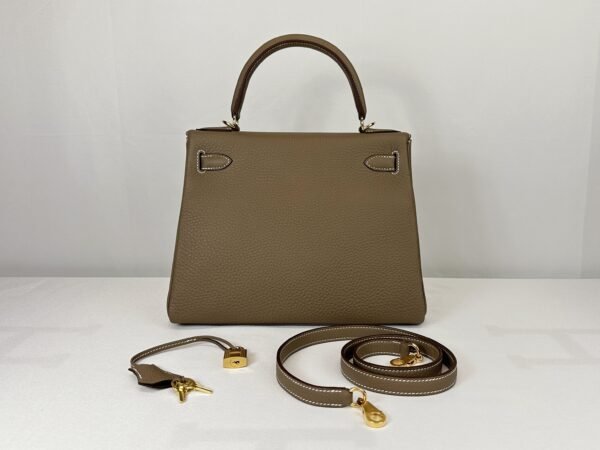 Hermès Etoupe Togo Leather Kelly 28 with Gold Hardware.