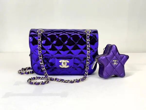 Chanel 24C Hollywood Blvd Dark Purple Mirrored Calfskin Mini Flap Bag