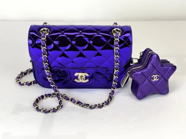 Chanel 24C Hollywood Blvd Dark Purple Mirrored Calfskin Mini Flap Bag