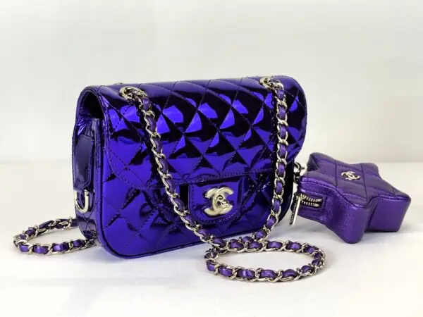 Chanel 24C Hollywood Blvd Dark Purple Mirrored Calfskin Mini Flap Bag