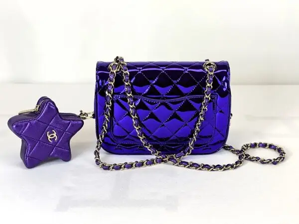 Chanel 24C Hollywood Blvd Dark Purple Mirrored Calfskin Mini Flap Bag