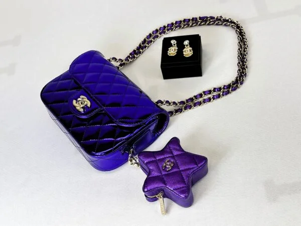 Chanel 24C Hollywood Blvd Dark Purple Mirrored Calfskin Mini Flap Bag