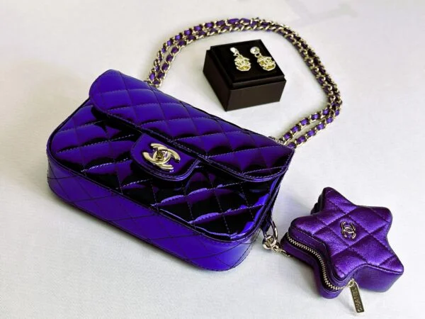 Chanel 24C Hollywood Blvd Dark Purple Mirrored Calfskin Mini Flap Bag