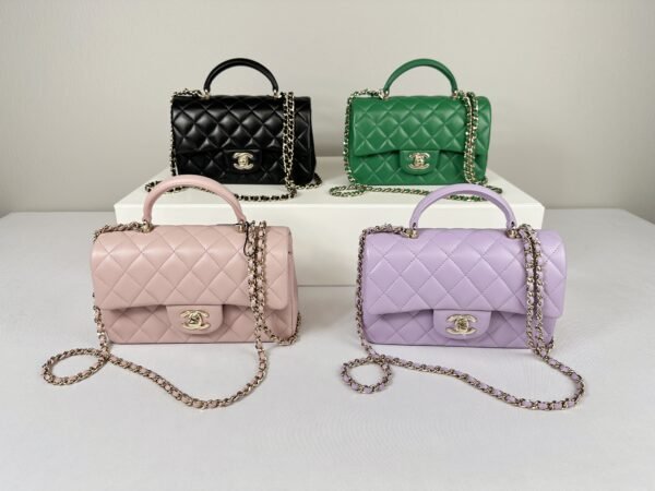 Chanel 24A Green Lambskin Top Handle Mini with Champagne Gold Hardware.