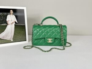 Chanel 24A Green Lambskin Top Handle Mini with Champagne Gold Hardware.