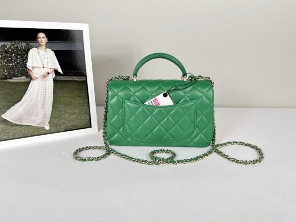Chanel 24A Green Lambskin Top Handle Mini with Champagne Gold Hardware.