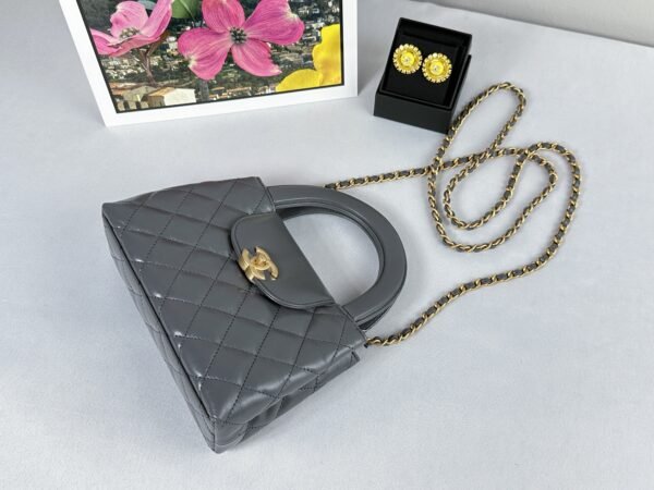 Chanel 24A Dark Grey Shiny Calfskin Mini Kelly.