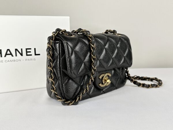 Chanel 24B Black Coco Caviar Square Mini with Bronze Hardware.