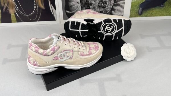 Chanel 23S Pink Tweed Sneakers.
