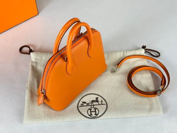 Hermès Orange Chevre Mini Bolide with Palladium Hardware.