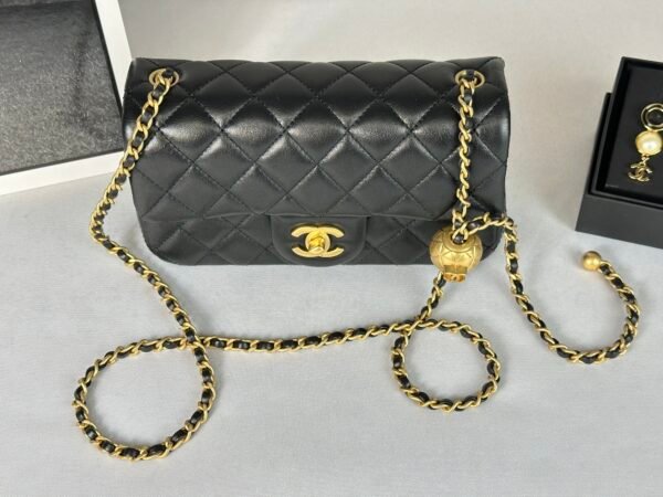 Chanel 24K Black Lambskin Pearl Crush Rectangular Mini Classic Flap