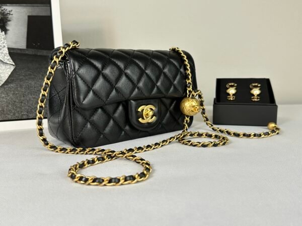 Chanel 24K Black Lambskin Pearl Crush Rectangular Mini Classic Flap