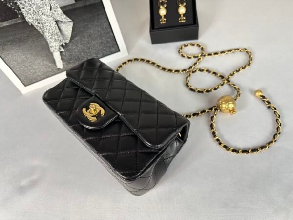 Chanel 24K Black Lambskin Pearl Crush Rectangular Mini Classic Flap