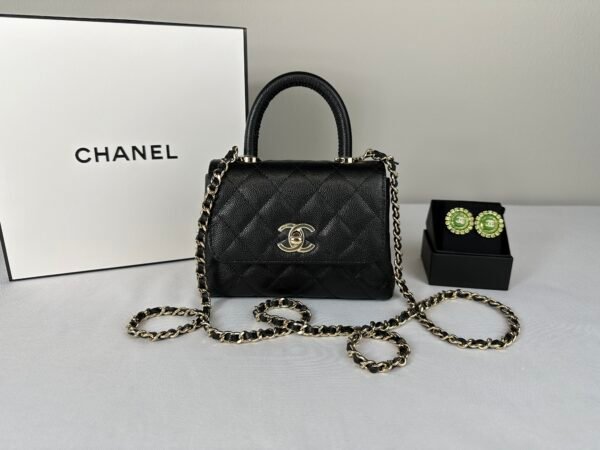 Chanel 24K Black Caviar Nano Coco Handle