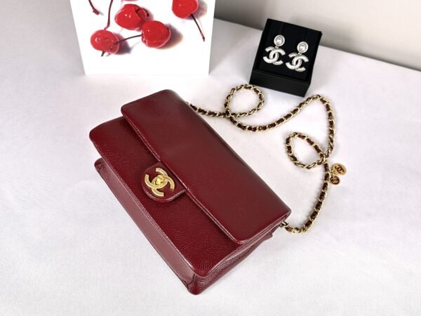 Chanel 24K Burgundy Caviar Flap Bag with Matte Gold Hardware