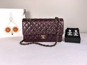 Chanel 24B Burgundy Lambskin Medium Classic Flap with Rose Gold Hardware