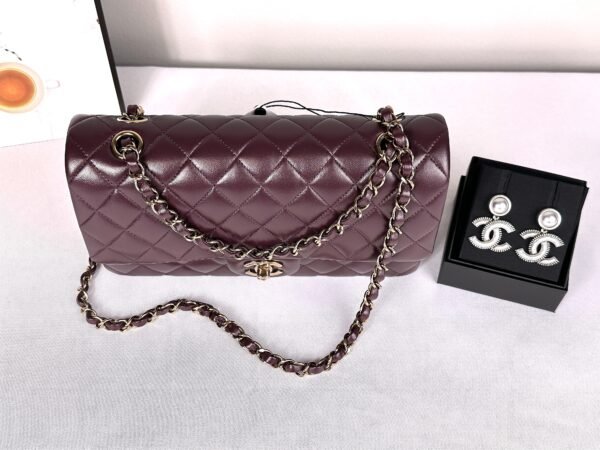 Chanel 24B Burgundy Lambskin Medium Classic Flap with Rose Gold Hardware