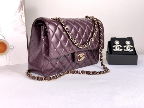 Chanel 24B Burgundy Lambskin Medium Classic Flap with Rose Gold Hardware
