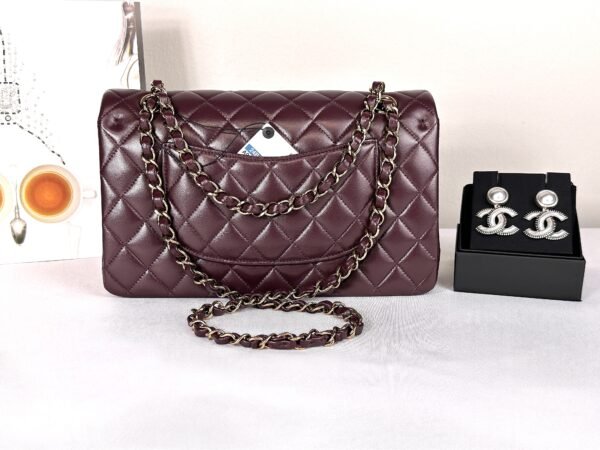 Chanel 24B Burgundy Lambskin Medium Classic Flap with Rose Gold Hardware