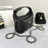 Chanel 25C Black Caviar Hobo Clutch on Chain with Light Gold Hardware