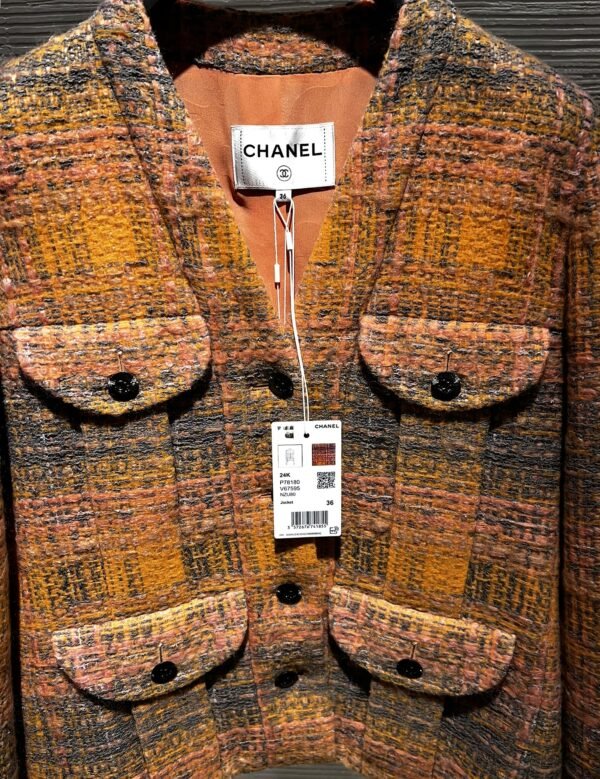 Chanel 24K #36 Jacket Cotton & Wool Tweed Orange