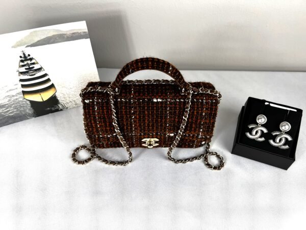 Chanel 24A Brown Tweed Top Handle Mini with Light Gold Hardware