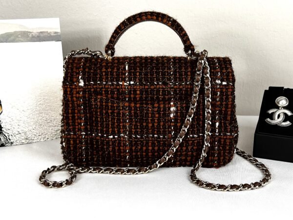 Chanel 24A Brown Tweed Top Handle Mini with Light Gold Hardware