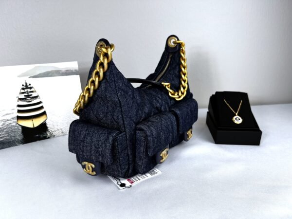 Chanel 25C Dark Blue Denim Trendy Pockets Small Hobo Bag