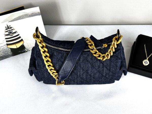 Chanel 25C Dark Blue Denim Trendy Pockets Small Hobo Bag