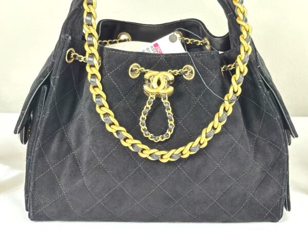 Chanel 25C Black Suede Maxi Pockets Small Hobo Bag