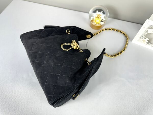 Chanel 25C Black Suede Maxi Pockets Small Hobo Bag